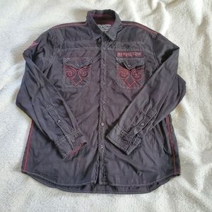 Affliction Black Premium Live Fast 73 Button Down Shirt, Sz 2XL